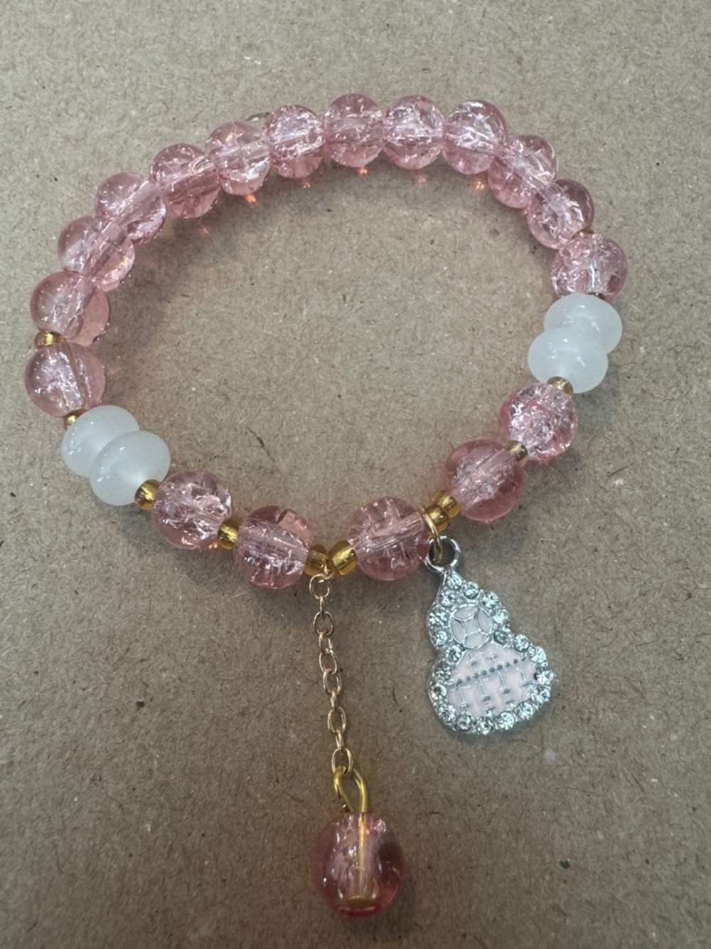 Pink Beaded Charm Bracelet - Unbranded